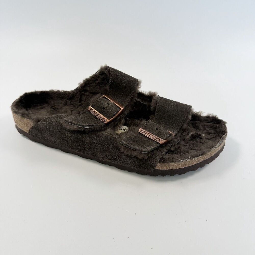 Birkenstock Arizona Shearling Fur Sandals Brown Size 41 Men 8 Women 10